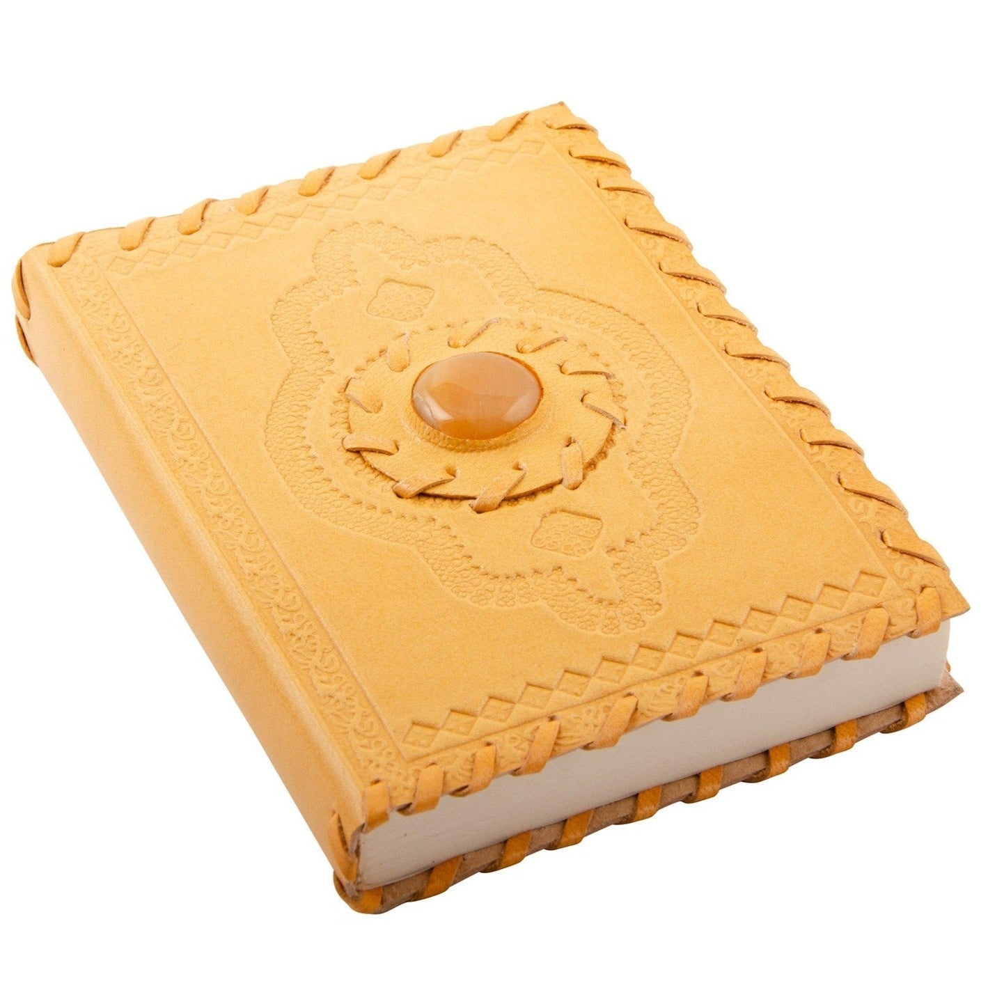 Leather Notebook With Semi - Precious Stone - NB120Y - Uneeka
